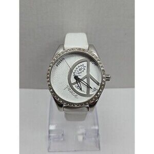 Fossil ES-2462 Peace Sign Crystal Bezel 37mm Womens Quartz New Battery Watch 50M